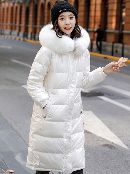 纳兰羽女装2020秋冬季白色带毛领羽绒服