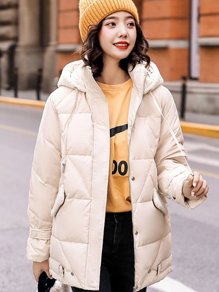 纳兰羽女装2020秋冬季米色纯色羽绒服