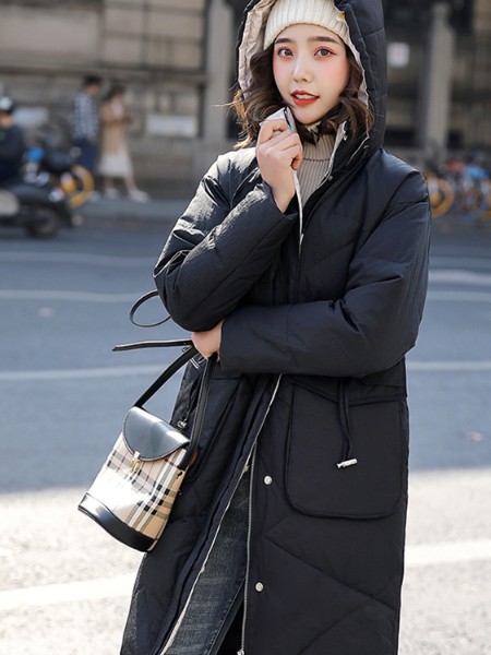 纳兰羽女装2020秋冬季黑色纯色羽绒服