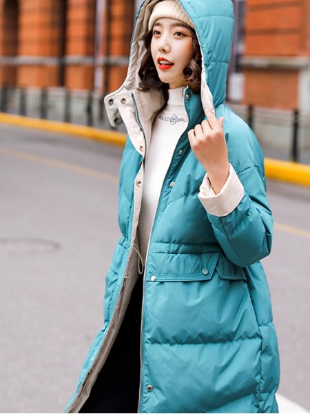 纳兰羽女装2020秋冬季蓝色纯色羽绒服