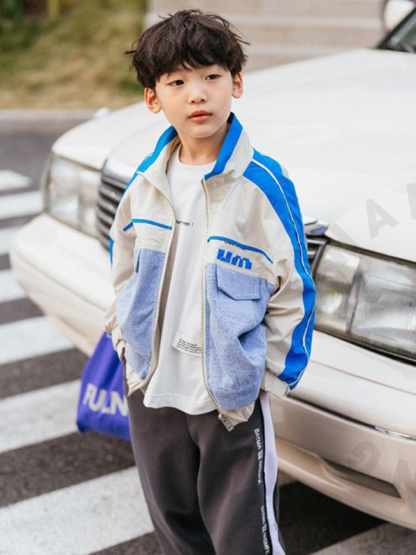 哈沐2021春夏季蓝色拼接外套