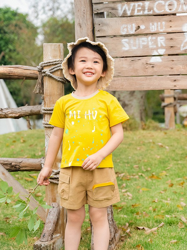 宝贝巴迪2021春夏季白色印花T恤