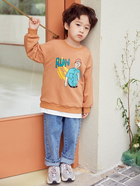 半糖小记童装2020秋冬季橙色印花卫衣