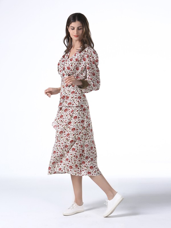 VesperLynd2021春夏季米色碎花连衣裙