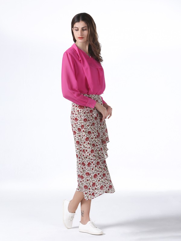 VesperLynd女装2021春夏季粉色纯色衬衫