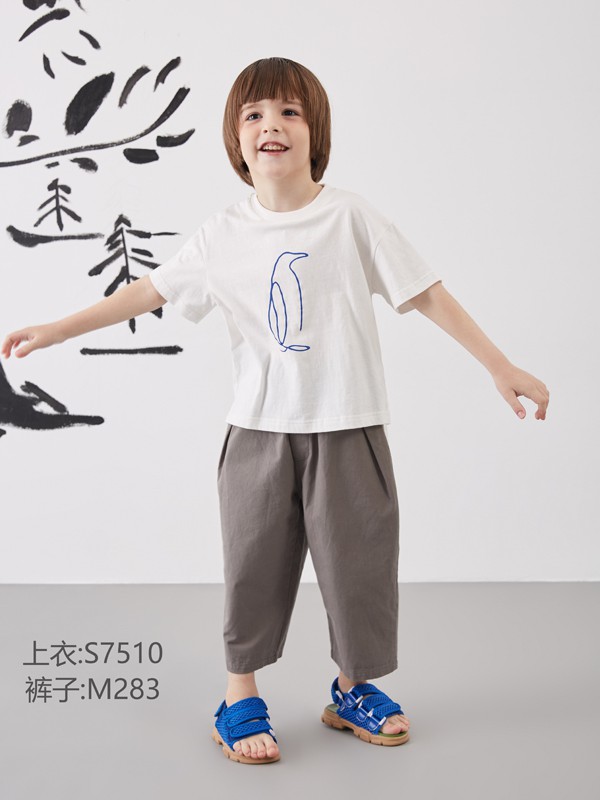 莫小汐童装2021春夏季白色印花T恤