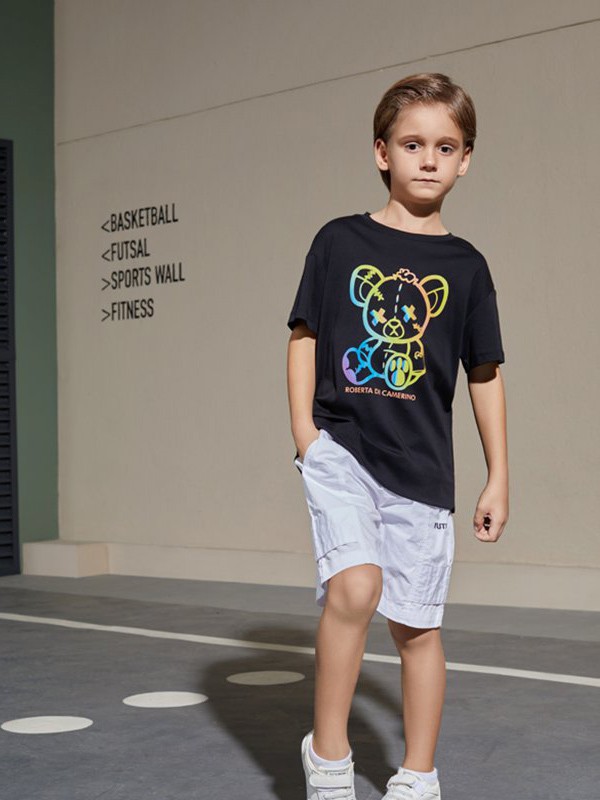 诺贝达2021春夏季黑色印花T恤