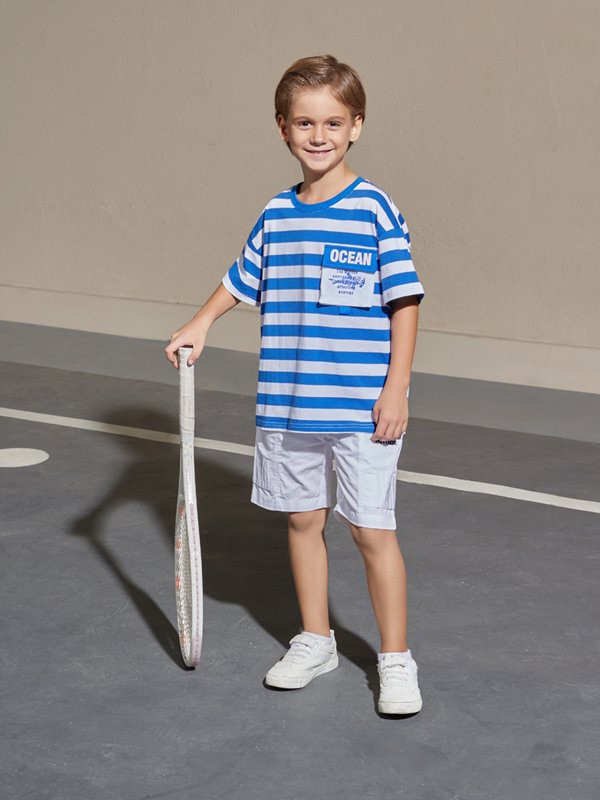 诺贝达2021春夏季蓝色条纹T恤