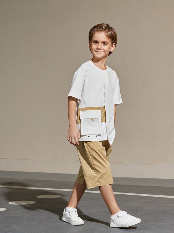 诺贝达2021春夏季白色拼接T恤