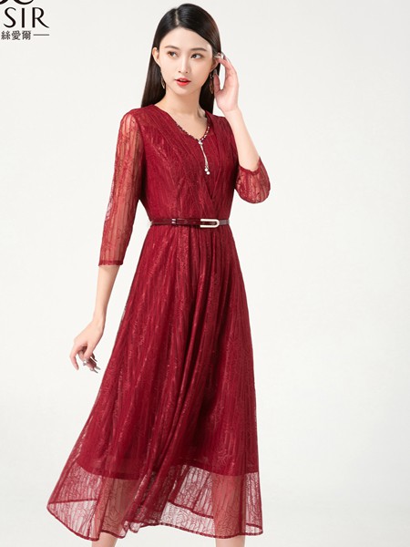 迪丝爱尔2021春夏季红色纱网连衣裙