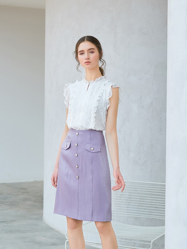 金蝶茜妮2021春夏季白色蕾丝上衣