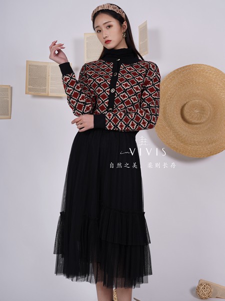 初绱2021春夏季红色提花针织衫