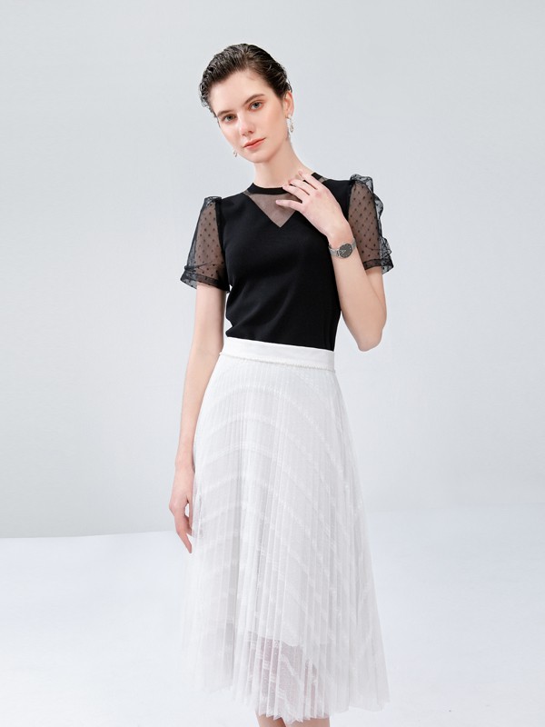 熙嬅2021春夏季白色纱网半身裙