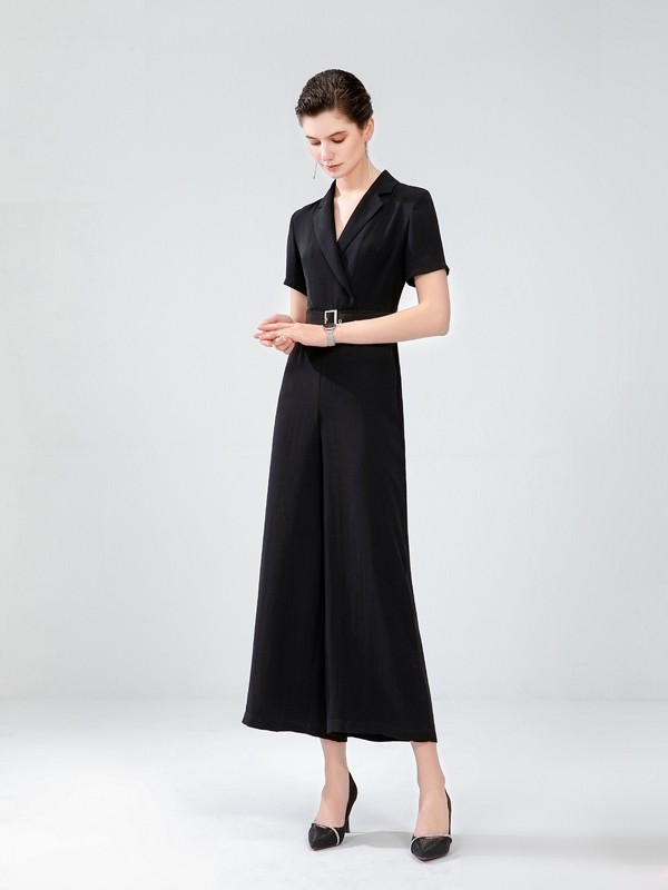 熙嬅2021春夏季黑色纯色连体衣