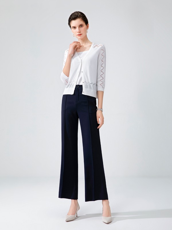 熙嬅2021春夏季白色镂空针织衫