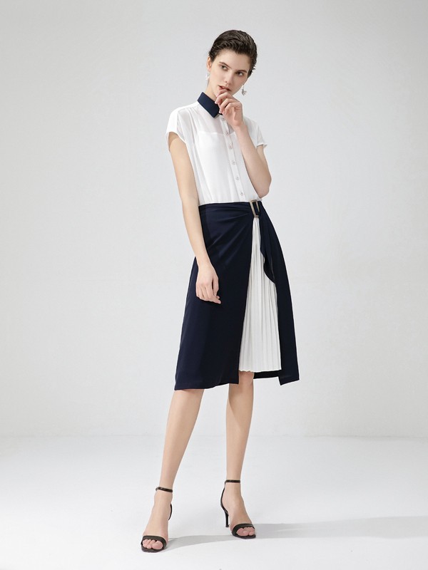 熙嬅2021春夏季白色褶皱连衣裙