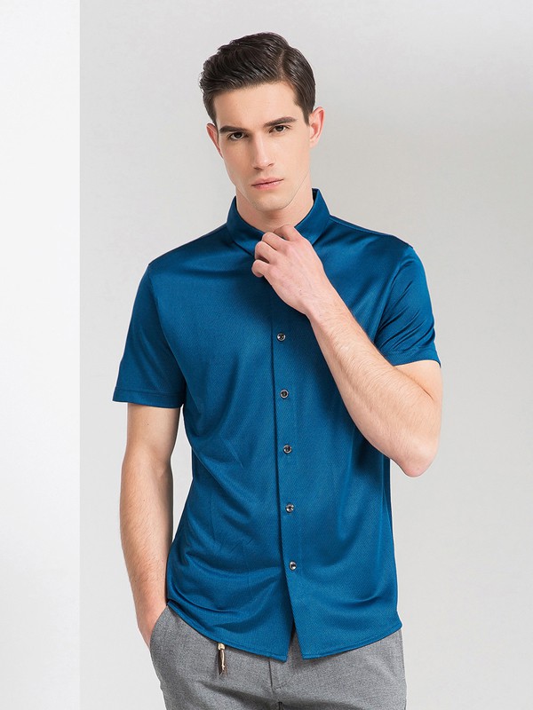 爱迪丹顿2021春夏季蓝色纯色衬衫