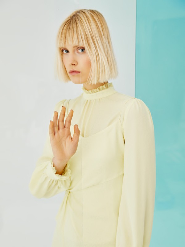 MYMO2021春夏季黄色纯色连衣裙