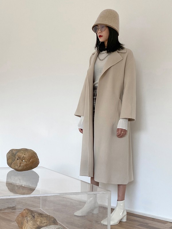 印象主题2020秋冬季米色长款大衣