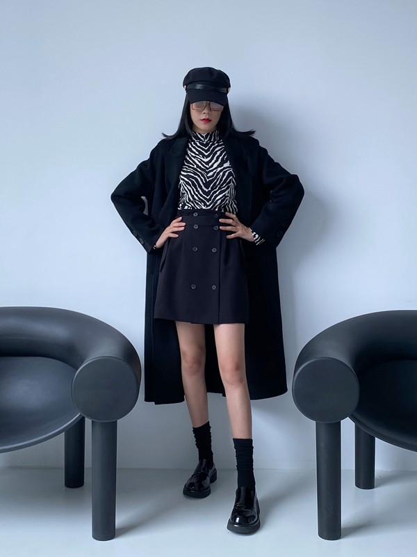 印象主题2020秋冬季黑色长款大衣