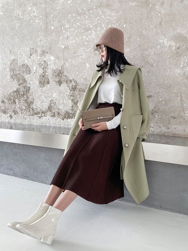 印象主题2020秋冬季绿色纯色大衣