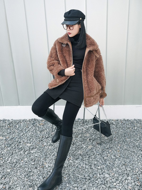 印象主题2020秋冬季棕色纯色外套