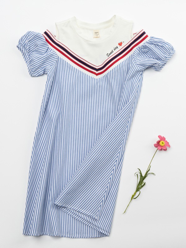 宝路易2021春夏季蓝色条纹连衣裙