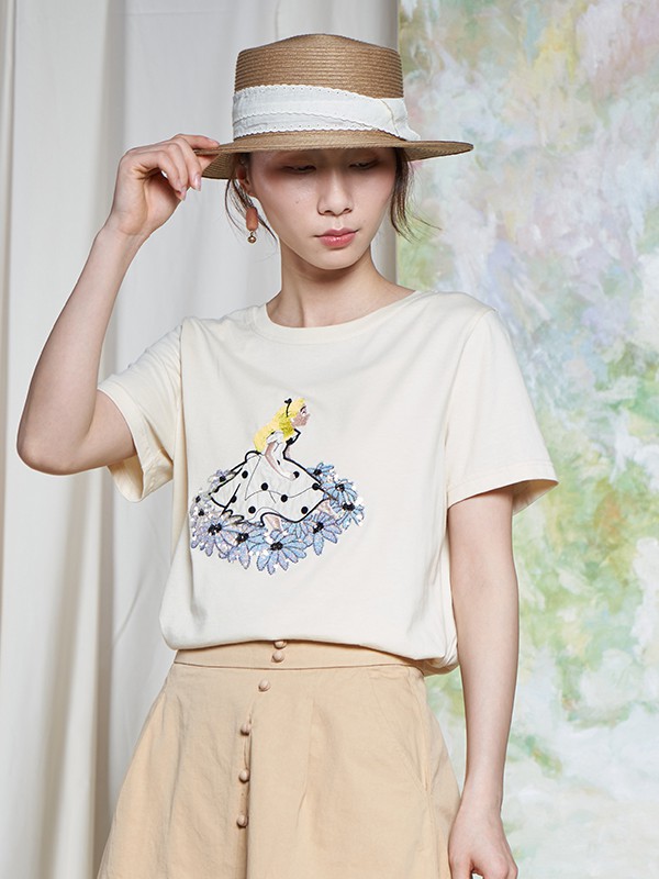 一城画一2021春夏季米色印花T恤