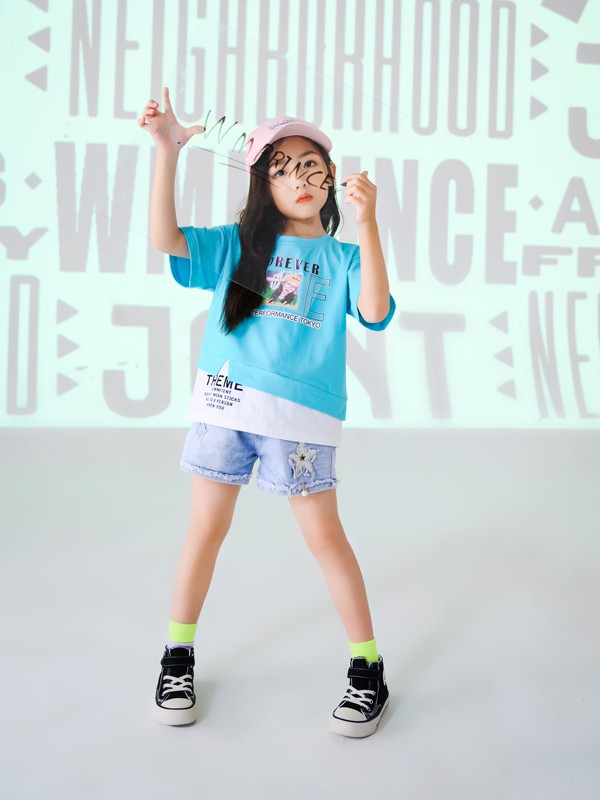 西瓜王子2021夏季蓝色印花T恤