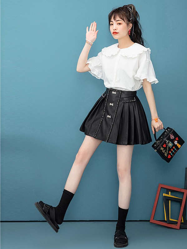 臻色调女装2021夏季白色木耳边衬衫