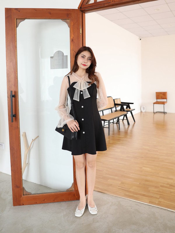 丹比奴2021春夏季黑色拼接连衣裙