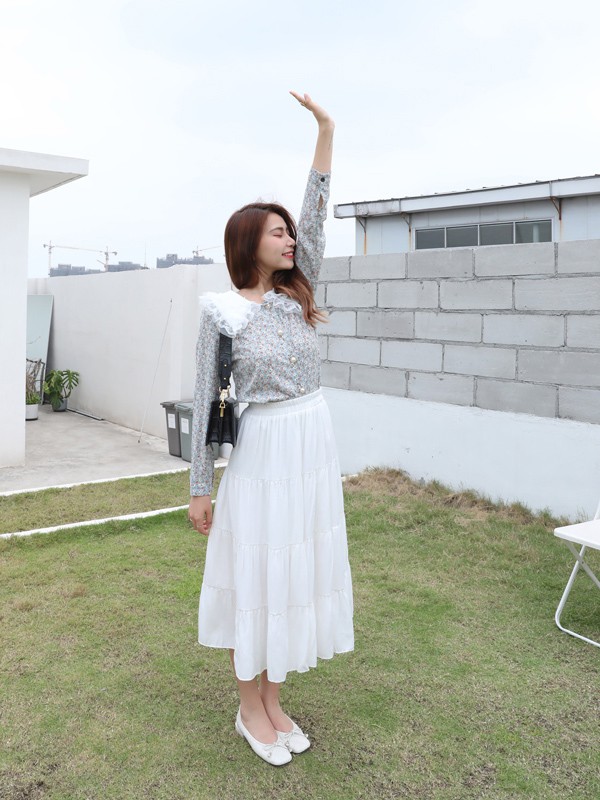 丹比奴2021春夏季白色褶皱半身裙