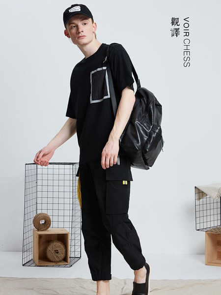 观译男装2021春夏季黑色印花T恤