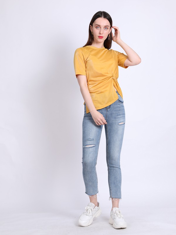 莎斯莱思2021春夏季黄色褶皱上衣