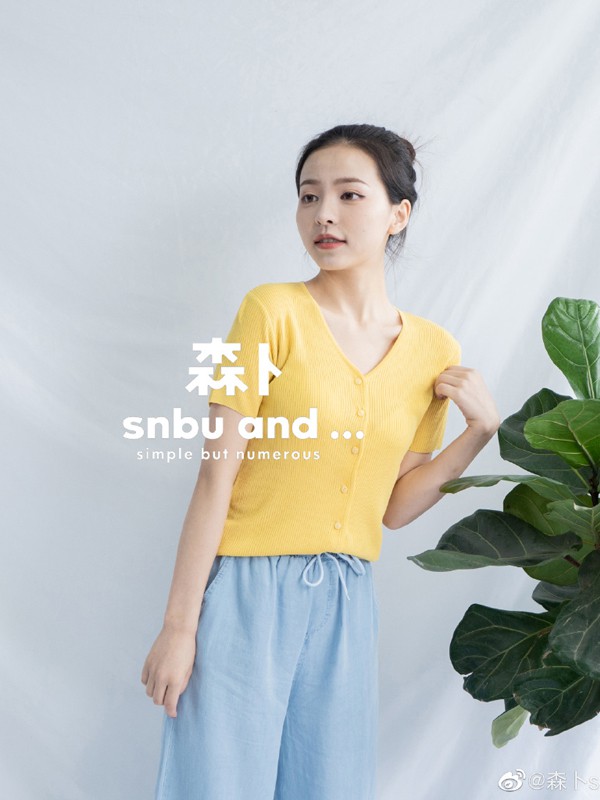 森卜2021春夏季黄色纯色针织衫