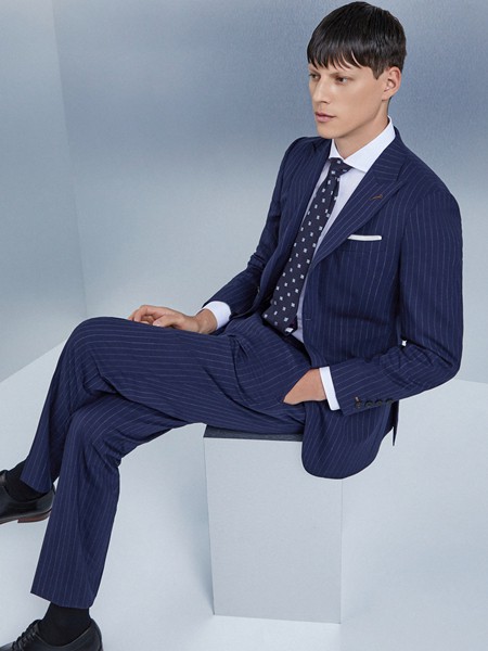 红领2021春夏季藏蓝色条纹西装