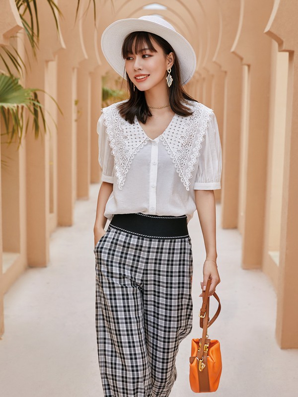 布卡慕尚2021夏季白色翻领衬衫