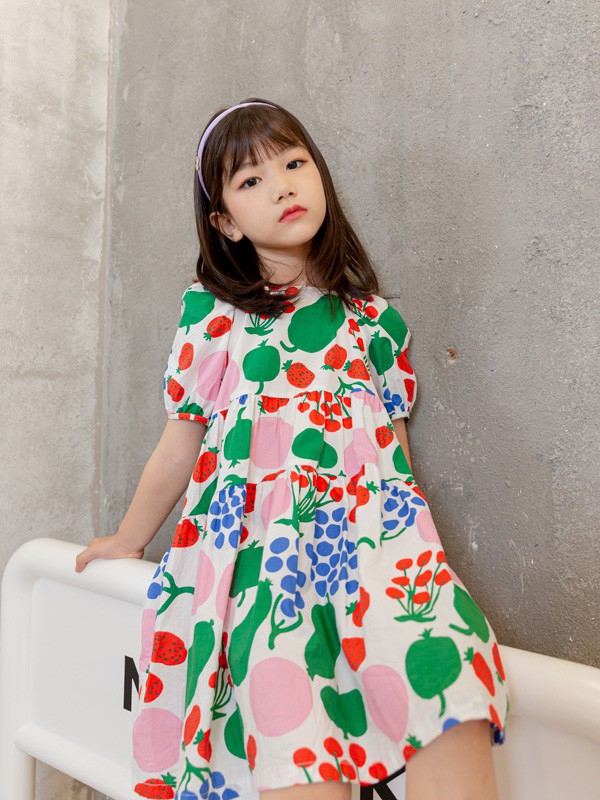 小资范2021夏季白色印花连衣裙