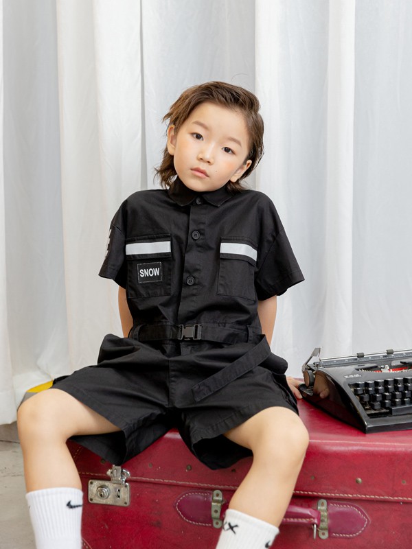 小资范2021夏季黑色字母连体裤