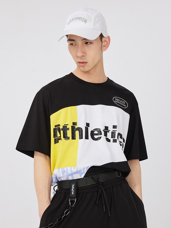 卡宾男装2021春夏季黑色印花T恤