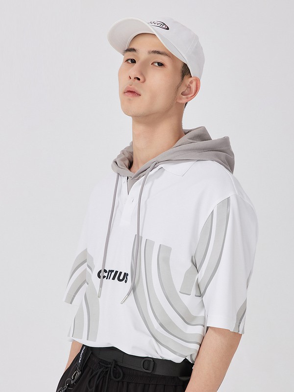 卡宾男装2021春夏季白色连帽T恤