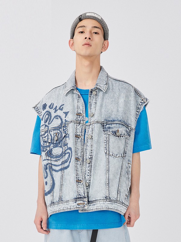 卡宾男装2021春夏季灰色贴布马夹