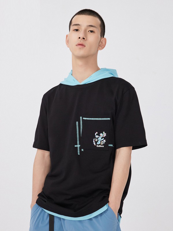 卡宾男装2021春夏季黑色印花T恤