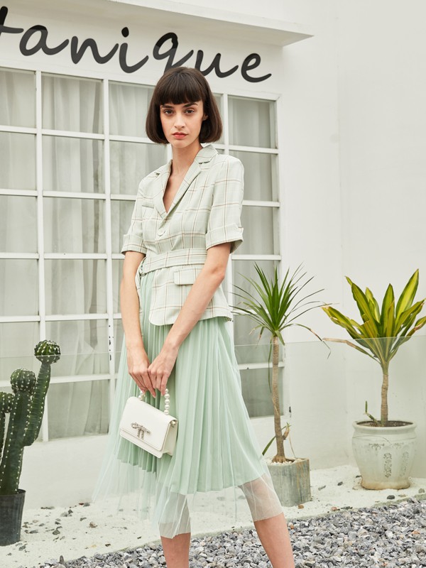 曈行2021春夏季马卡龙色格子外套