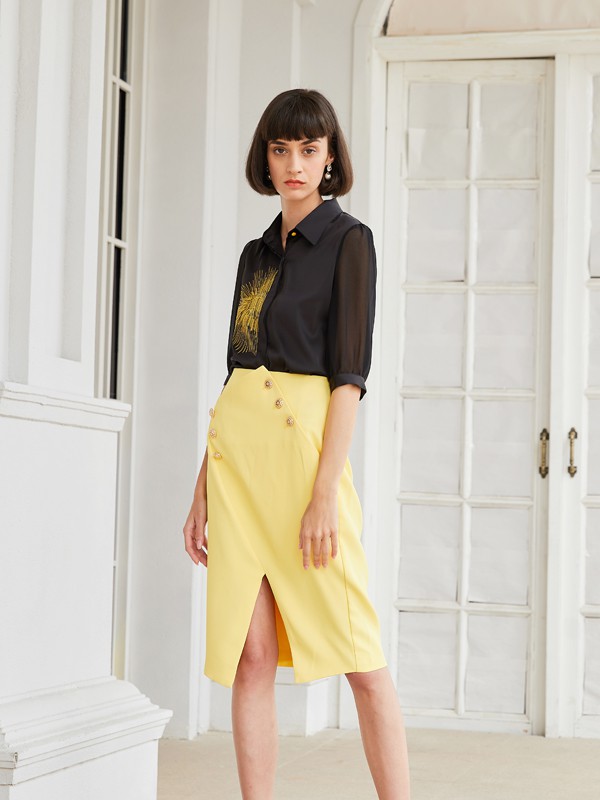 曈行2021春夏季黑色印花衬衫