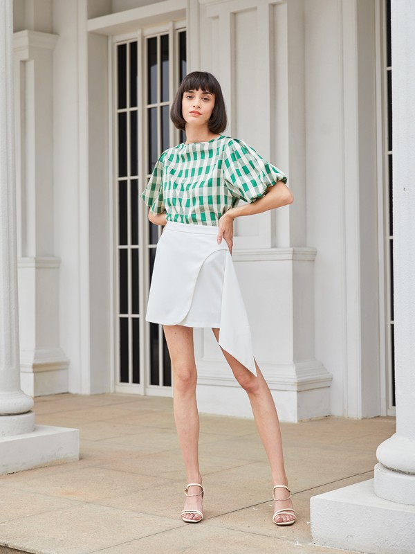 曈行2021春夏季绿色格子上衣