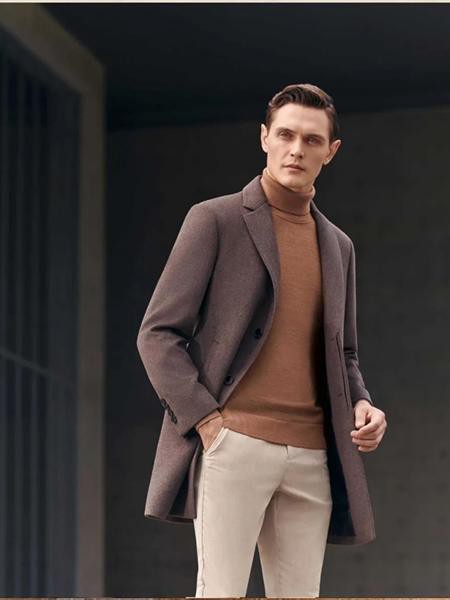 希努尔男装2021秋冬季咖啡色大衣