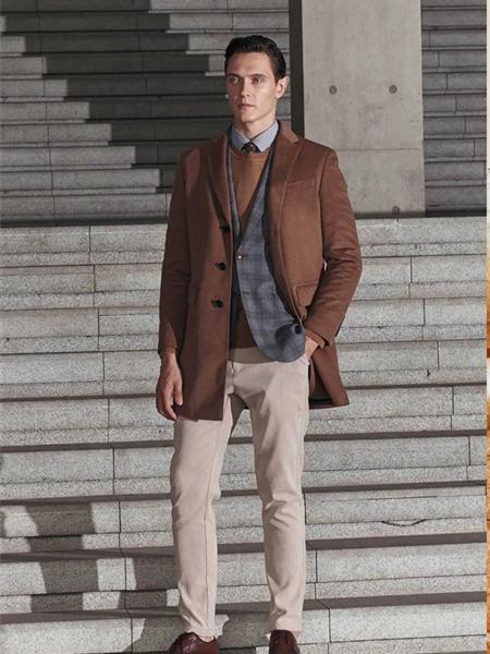 希努尔男装2021秋冬季咖啡色大衣