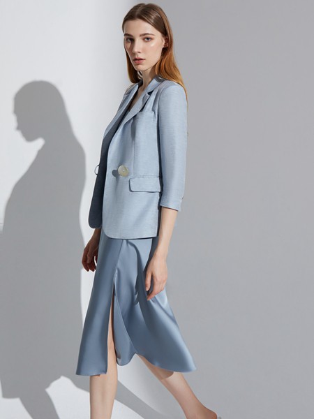 奥伦提女装2021春夏季蓝色半身裙