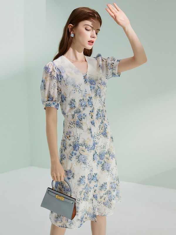 朗文斯汀2021春夏季印花连衣裙